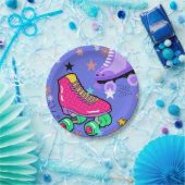 ローラースケートで滑るガールズレインボーネオンバースデーパーティー ペーパープレート (パーティー)