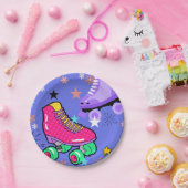 ローラースケートで滑るガールズレインボーネオンバースデーパーティー ペーパープレート (パーティー)