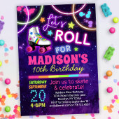 ローラースケートで滑るガールズレインボーネオンバースデーパーティー 招待状