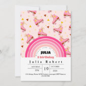 ローラースケートで滑るガールズ誕生日ピンクパープル 招待状 (正面)