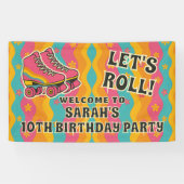 ローラースケートで滑るガールバースデーパーティーへようこそ 横断幕 (横)