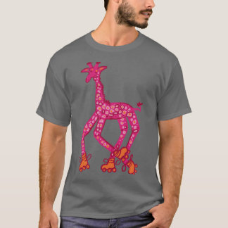 ローラースケートで滑るキリン Tシャツ