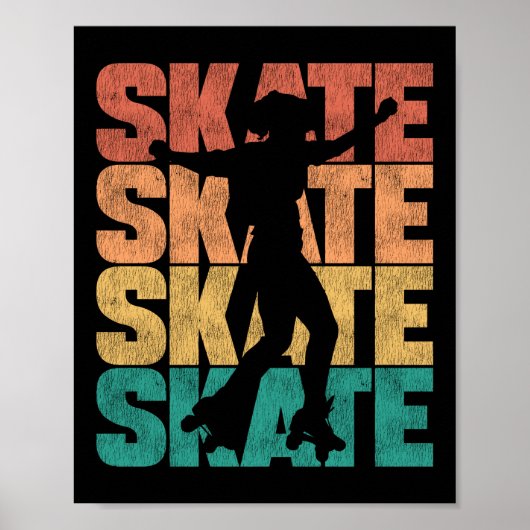 ローラースケートで滑るスケートスケートスケートスケートスケートスケート1970Sレトロ ポスター (正面)