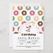 ローラースケートで滑るデザートドーナツ誕生日ピンクイエロー 招待状 (正面)