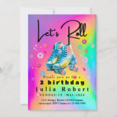 ローラースケートで滑るデザートドーナツ誕生日 カラフル 招待状 (正面)