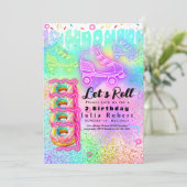 ローラースケートで滑るデザートドーナツ誕生日 カラフル 招待状 (スタンド正面)