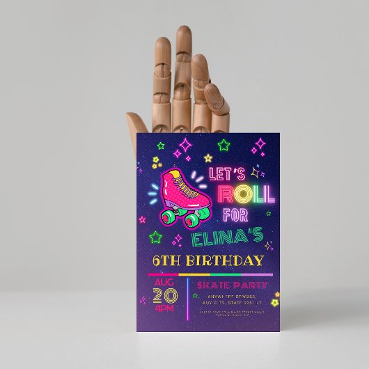 ローラースケートで滑るネオングローバースデーパーティー 招待状