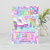 ローラースケートで滑るネオングロー11th誕生日パーティー 招待状 (スタンド正面)