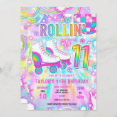ローラースケートで滑るネオングロー11th誕生日パーティー 招待状 (正面/裏面)