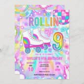 ローラースケートで滑るネオングロー9thバースデーパーティー 招待状 (正面/裏面)
