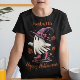 ローラースケートで滑るハロウィンカワイイ幽霊 パーソナライズされた トライブレンドTシャツ