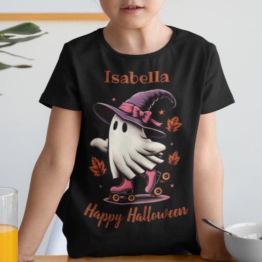 ローラースケートで滑るハロウィンカワイイ幽霊 パーソナライズされた トライブレンドTシャツ