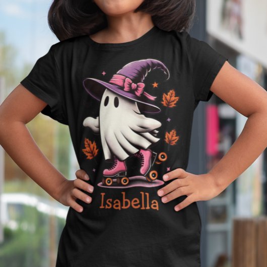 ローラースケートで滑るハロウィンカワイイ幽霊 パーソナライズされた トライブレンドＴシャツ