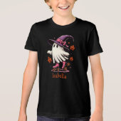 ローラースケートで滑るハロウィンカワイイ幽霊 パーソナライズされた トライブレンドＴシャツ (正面)