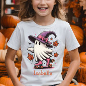 ローラースケートで滑るハロウィンカワイイ幽霊 パーソナライズされた Tシャツ