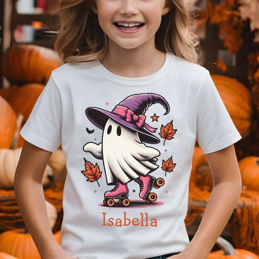ローラースケートで滑るハロウィンカワイイ幽霊 パーソナライズされた Tシャツ