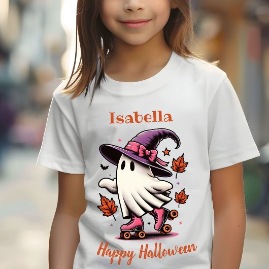 ローラースケートで滑るハロウィンカワイイ幽霊 パーソナライズされた Tシャツ