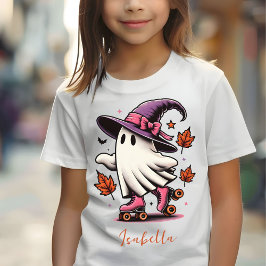 ローラースケートで滑るハロウィンカワイイ幽霊 パーソナライズされた Tシャツ