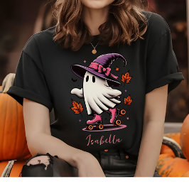 ローラースケートで滑るハロウィンカワイイ幽霊 パーソナライズされた Tシャツ