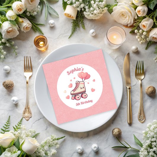 ローラースケートで滑るバルーングリッターガールズ誕生日 スタンダードランチョンナプキン