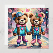 ローラースケートで滑るバレンタインデイベア シーズンカード (正面/裏面)