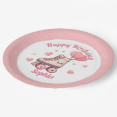 ローラースケートで滑るピンクグリッターガールズバースデーパーティー ペーパープレート (アングル)