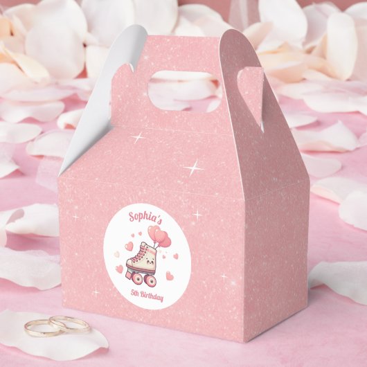 ローラースケートで滑るピンクグリッターガールズ誕生日 フェイバーボックス (ウェディング)