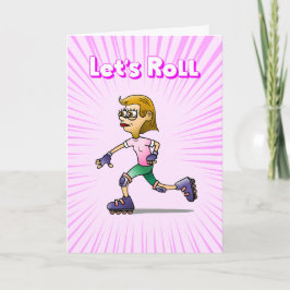 ローラースケートで滑るピンクバースデーパーティー 招待状