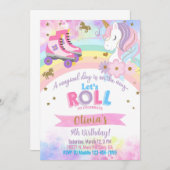 ローラースケートで滑るユニコーン女の子の誕生日の招待状。 招待状 (正面/裏面)