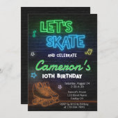 ローラースケートで滑るリンクリンネオンバースデーパーティー 招待状 (正面/裏面)