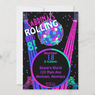 ローラースケートで滑るリンクDJダンスパーティーBday招待状 招待状