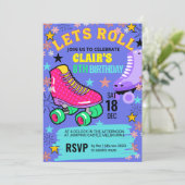 ローラースケートで滑るレインボーネオンガールズバースデーパーティー 招待状 (スタンド正面)