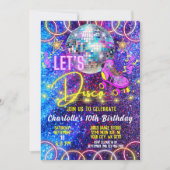 ローラースケートで滑るレッツディスコ明るいネオンピンクグロー 招待状 (正面)