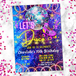 ローラースケートで滑るレッツディスコ明るいネオンピンクグロー 招待状