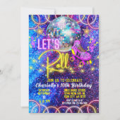 ローラースケートで滑るレッツ転がディスコネオンピンクグロー 招待状 (正面)