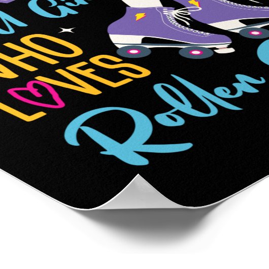 ローラースケートで滑るローラーが大好きな女の子 ポスター (角)