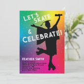 ローラースケートで滑る卒業パーティレインボーシルエット 招待状 (スタンド正面)