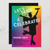 ローラースケートで滑る卒業パーティレインボーシルエット 招待状 (正面/裏面)