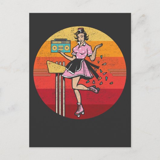 ローラースケートで滑る古いラジオメス70s 80sスケーター ポストカード (正面)