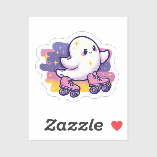 ローラースケートで滑る幽霊ステッカー – おもしろい漫画幽霊 シール (シート)