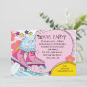 ローラースケートで滑る誕生日パーティーの招待 招待状 (スタンド正面)