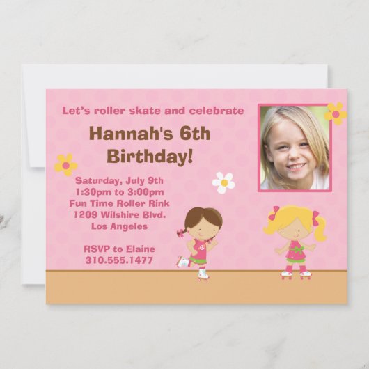 ローラースケートで滑る誕生日パーティーの招待 招待状 (正面)