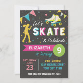ローラースケートで滑る誕生日パーティーへの招待(ブラック) 招待状 (正面)