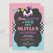 ローラースケートで滑る誕生日パーティーへの招待 招待状 (正面/裏面)