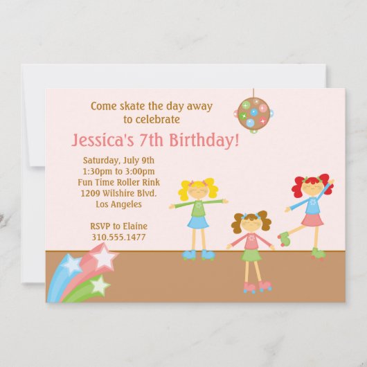 ローラースケートで滑る誕生日パーティーへの招待 招待状 (正面)
