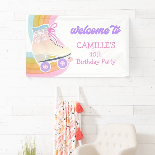 ローラースケートで滑る誕生日パーティーへようこそ 横断幕 (インサイチュ)