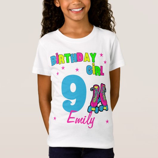 ローラースケートで滑る誕生日パーティーカスタム Tシャツ (正面)