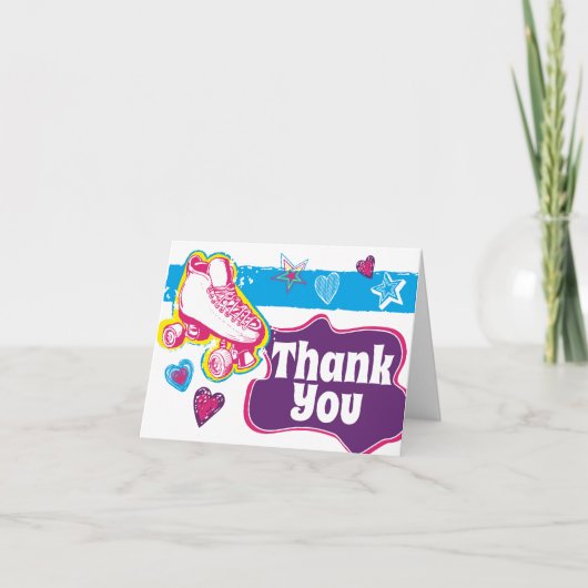 ローラースケートで滑る誕生日パーティーサンキューノート カード (正面)