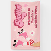 ローラースケートで滑る誕生日パーティービニールバナー 横断幕 (縦)