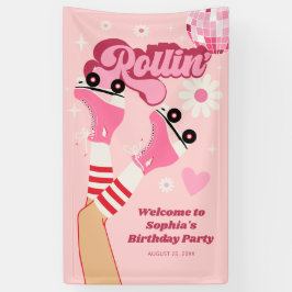 ローラースケートで滑る誕生日パーティービニールバナー 横断幕